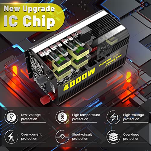 4000 Watt Modified Sine Wave Power Inverter, 12V DC to AC 110V/120V (Peak) 5000W Converter 3 Outlet Car Inverter with Remote Control and LED Display 3.4V USB Port - size: SY-12V-4000