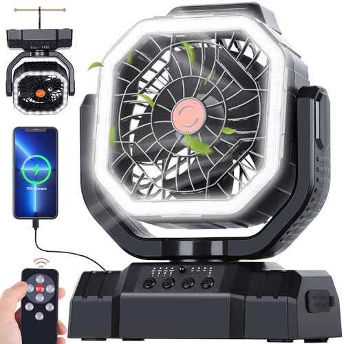 AVV 20000mAh High Speed Portable Camping Rechargeable Fan with Remote Control, Battery Powered with Auto Oscillating with Camping Essentials Accessories for Outdoor, Beach, Patio, Tent, Black - color: Black