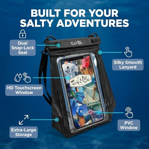 Salt Life Large Waterproof Phone Pouch Bag – IPX8 100% Waterproof Protection, Extra Storage Phone Dry Bag with Touchscreen Clear Window, Secure Seal Closure & Lanyard for Beach & Water Sports - color: Pink
