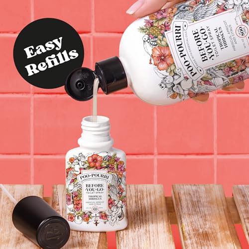 Poo-Pourri Before-You-Go Toilet Spray Refill, Tropical Hibiscus, 16 Fl Oz, Up to 800 Uses, Bathroom Odor Deodorizer with Essential Oils for Home or Work, Hibiscus, Apricot and Citrus Scent - size: 16 Fl Oz (Pack of 1)