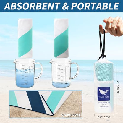 Whale Flotilla 2 Pack Quick Dry Beach Towels Oversized (35"x70"), Microfiber Sand-Free Beach Towel Set, Extra Large Compact Pool Travel Accessories, Green and Pink - color: Green/Pink, size: 70.00" x 35.00"