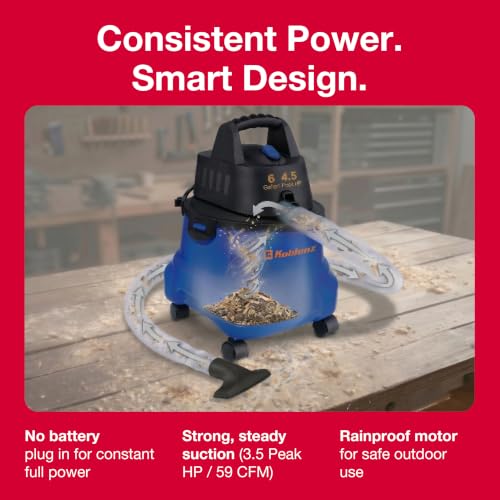 Koblenz WD-6 L212 Wet Dry Vacuum Cleaner, 6 Gallon, 4.5 PHP, 3-in-1 Suction & Blower, 16 ft Reach, Big Cleaner for Car, Shop Vacuum Wet and Dry, Swivel Casters, Black/Blue - size: 6 Gallon 4.5 HP