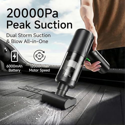 Handheld Car Vacuum Cleaner, 20000Pa Ultra-Strong Suction & Air Duster 2-in-1, Cordless Brushless Motor Portable Vacuum, 100W High Power Mini Vacuum for Car Interior, Home, Office, Pet Hair