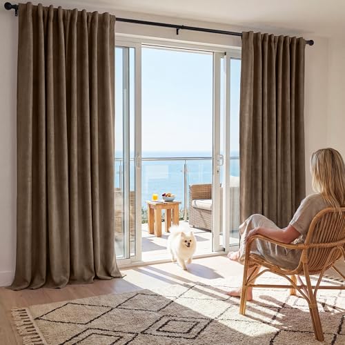 RYB HOME Brown 100% Blackout Curtains 96 inches Long, Thermal Insulating Privacy Energy Saving Linen Curtains for Bedroom Living Room Window Office Theater Dining Nursery, W52 x L96, 2 Panels - color: Brown, size: 52"W x 96"L (Pack of 2)