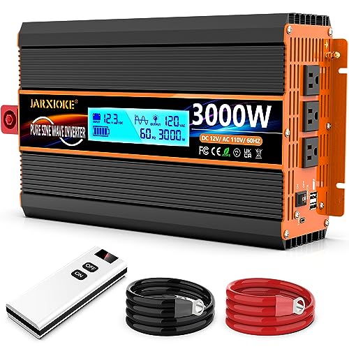 3000 Watt Pure Sine Wave Power Inverter 12V DC to 110V 120V Converter for Family RV Off Grid Solar System Car with Type-C Ports 4 AC Power Outlets Dual USB Ports LCD Display Wireless Remote Control - size: 12V-3000W