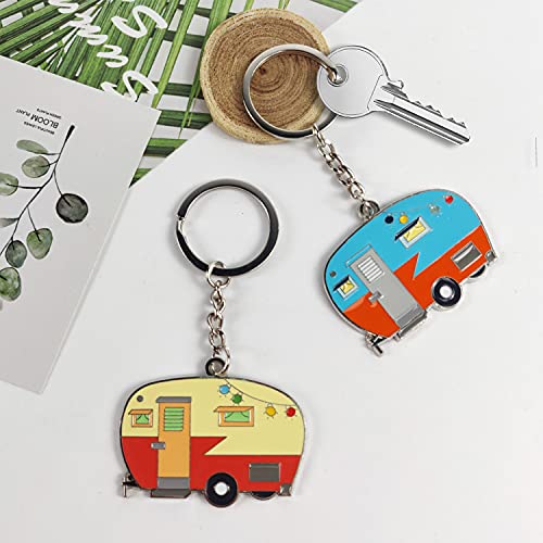 Camper Keychain Happy RV Keyring RV Keychain Couples Keychain Set Gifts for Men Women Camping Accessories 2 Pack - color: Yellow Blue
