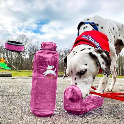 OllyDog OllyBottle Tritan Water Bottle with Detachable Dog Bowl | BPA Free Leakproof | 34oz | Share Water with Your Dog | Hiking Travel Camping (1L, Hot Pink) - color: Hot Pink, size: 1L