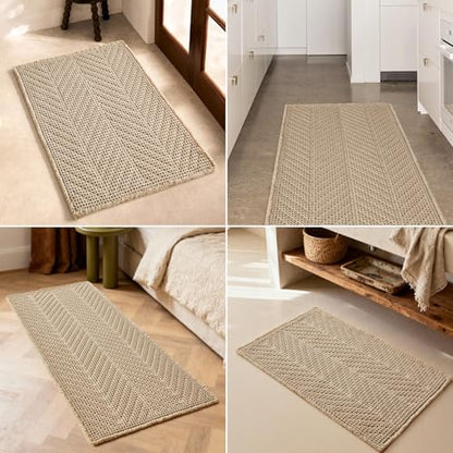 Sunfly Waffle Runner Rug Bathroom, Boho Bath Mat Super Absorbent & Quick Dry, Non-Slip Washable with Tassels, Ultra Soft Farmhouse Long Bathroom Rug 24"x72" Beige - color: Beige, size: 2' x 6' (Rectangular)