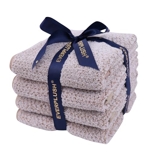 Everplush 4-Piece Premium Hand Towel Sets: Super-Soft, Highly Absorbent & Quick Drying Bathroom Towels – Versatile for Hotel, Bathroom, Shower, Spa, 16x30 Inches(Brown, 16" x 30") - color: Brown