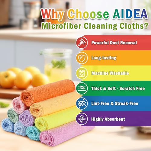 AIDEA Microfiber Cleaning Cloth, 20PK, Lint-Free Cleaning Rags, Microfiber Towels for Cars, Wash Cloths, Dusting Cloth for Home, Window, Cleaning Supplies, 11.5"×11.5" - color: Multicolor