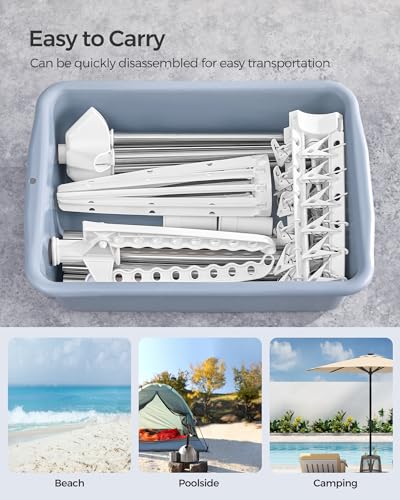 SONGMICS 3-Tier Clothes Drying Rack, 82.7-Inch Folding Laundry Drying Rack with 11 Rotatable Arms for Hangers, 24 Clips, Stainless Steel, for 27 Pieces of Clothes, White and Silver ULLR513W01 - color: White + Silver, style: 3-Tier