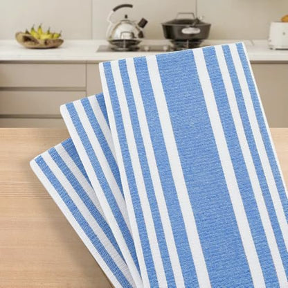 Homaxy Premium Kitchen Towels 18”x 28”, Large Cotton 380 GSM Kitchen Hand Towels, Stripe and Terry Dish Towel, Highly Absorbent Tea Towel Set with Hanging Loop, 3 Pack, Blueberry - color: Blueberry Stripe, style: 3-pack