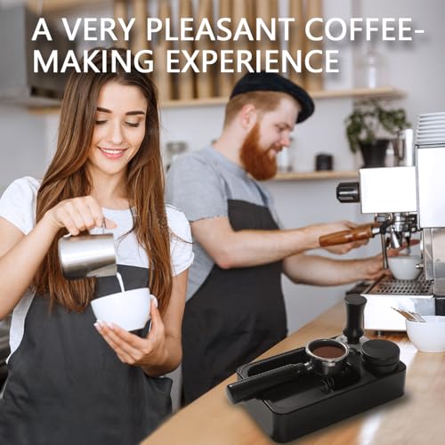 Espresso Tamping Station with Knock Box, 3-in-1 Coffee Organizer Compatible with 51/54/58mm Tamper, Anti-Slip ABS Storage & Barista Tools Holder