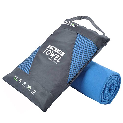 Rainleaf Microfiber Towel Perfect Travel & Gym & Camping Towel. Quick Dry - Super Absorbent - Ultra Compact - Lightweight. Suitable for Trip, Beach, Shower, Backpacking, Pool - color: Blue, size: 72.00" x 40.00"