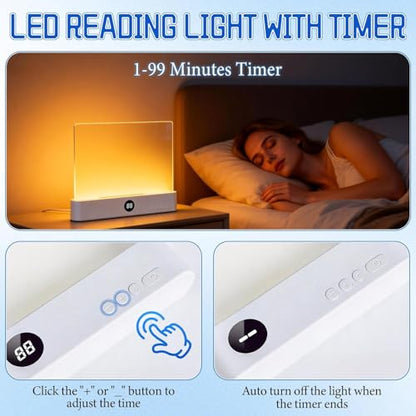 Smart Flat Book Light, Rechargeable Clear LED Reading Lamp with 3 Colors & Timer, 99% Light Transmittance Dimmable Full Page Panel Plate Lamp, Ultra-Clear Transparent Panel Night Reading Lights