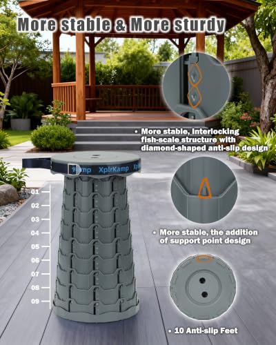 Portable Collapsible Stool Chair, Lightweight Folding Camping Stools for Adults 600LBS, Adjustable Retractable Foldable Seat for Backpack, Travel, Grey - color: Dark Grey