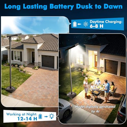102" Solar Outdoor Street Lights with Pole & Remote, Removable IP65 Waterproof LED Solar Flood Motion Post Light, Dusk to Dawn Solar Floor Lamp for House, Yard, Garden, Patio, Lawn, Garage, Driveway - size: 102'' Height with water filled base
