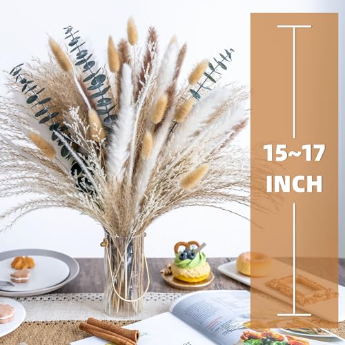 Boho Decor Pampas Grass and Eucalyptus Bouquet,7Kinds Dried Flowers,pompas Grass Dried Flowers Arrangement for Centerpiece Table ,Wedding,Home,Room,Rustic Decor