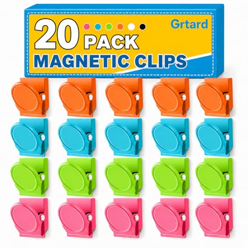Grtard 20 Pack Magnetic Clip 1.8Inch, Colorful Refrigerator Clip Magnets, Clip with Magnet, Heavy Duty Refrigerator Magnets, Magnet Clips for Whiteboard, Fridge, Note List, Photo Displays, Locker - color: Colors, size: 20 Pack