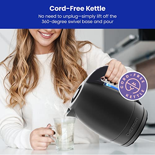 Chefman Electric Tea Kettle, 1.8 Liter Hot Water Electric Kettle Temperature Control Water Boiler with 5 Presets, Tri-Colored LED Lights, Keep Warm, Automatic Shutoff, Black - color: Black, style: Stainless Steel