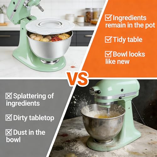 Silicone Mixer Bowl Cover Compatible with KitchenAid 6-7 Quart Tilt-Head Stand Mixer, Airtight Lid with Collapsible Small Bowl, Splash Guard, Dustproof, Reusable, Dishwasher Safe