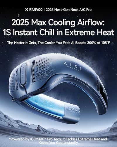 RANVOO AICE LITE Plus 2025 Max Cooling Airflow [No.1 Coolest & Most Durable] Neck Air Conditioner, Ultimate Immersive Personal AC 6,000 mAh Rechargeable Neck Fan Blow Cold Air, Gifts for Mom Dad, Blue - color: Blue