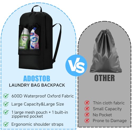 Laundry Backpack,120L Large Backpack Laundry Bag with Adjustable Shoulder Straps and Mesh Pocket, Durable Nylon Travel Laundry Bags Drawstring for College Dorm Essentials Laundromat Apartment Camping