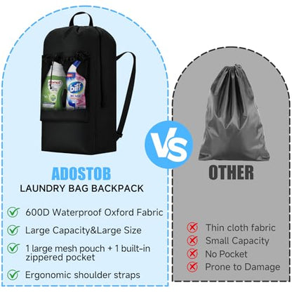 Laundry Backpack,120L Large Backpack Laundry Bag with Adjustable Shoulder Straps and Mesh Pocket, Durable Nylon Travel Laundry Bags Drawstring for College Dorm Essentials Laundromat Apartment Camping