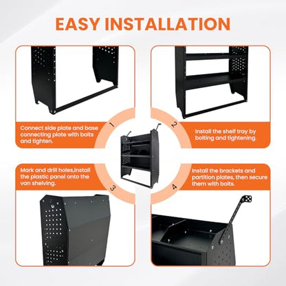 Black Steel Cargo Van Shelving Storage System Adjustable Height Fit for Ford Transit Connect 2014+, Ram Promaster City, Chevy City Express, Nissan NV200 32" W x 43" H x 13" D - size: 32" W x 43" H x 13" D