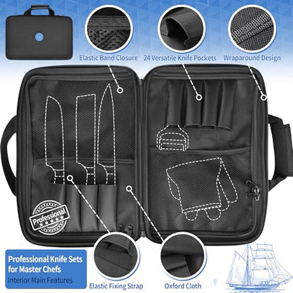 XYJ 26 Slots Knife Bag, Oxford Cloth Carrying Case, Professional Chef Knife Storage Case, Knife Carrier Travel Knives Roll Bag for Kitchen Knives Accessories Utensil