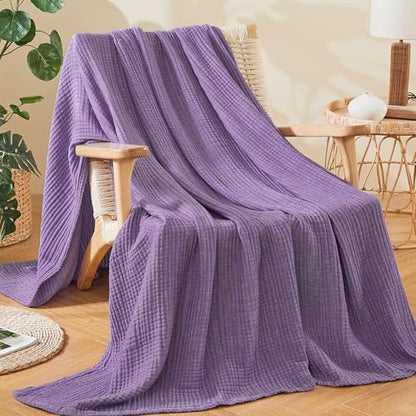 EMME Cotton Muslin Large Throw Blanket Couch Breathable Gauze Soft Lightweight Bed Blankets Adults (Heather Purple, 50"x70") - color: 14 - Purple, size: Large Throw (50" X 70")