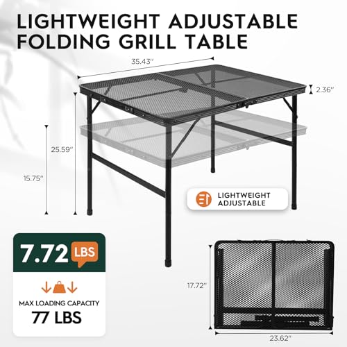 WildFinder 3x2 FT Folding Grill Table, Portable Camping Table for Outside, Adjustable Height Folding Table with Desktop & Mesh Bag, Lightweight Outdoor Table for Camping, Picnic, BBQ - size: 3x2FT
