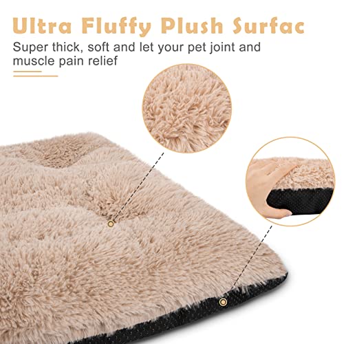 JOEJOY Dog Bed Crate Pad, Deluxe Plush Washable Dog Beds Fulffy Soft Kennel Pad Anti-Slip Pet Sleeping Mat for Small Dogs，23" x 18", Beige - color: Beige, size: S(23"x18"x3")