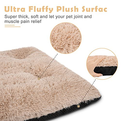 JOEJOY Large Dog Bed Crate Pad, Deluxe Plush Washable Dog Beds Fulffy Soft Kennel Pad Anti-Slip Pet Sleeping Mat for Extra Large Medium Small Dogs, 40" x 27", Beige - color: Beige, size: XL(40"x27"x4")