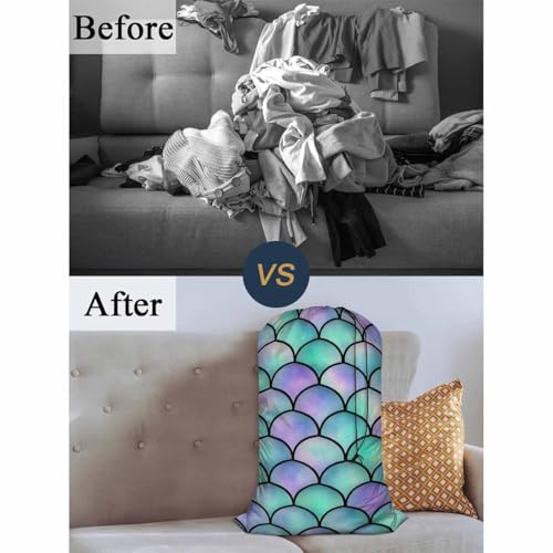 Swono Heavy Duty Large Laundry Bag Mermaid Scales 1 Pack 28 x 40 Inch, Watercolor Rainbow Sea Life XL Drawstring Travel Organizer Bag Tear Resistant Dirty Cloth Storage 4 Loads of Clothes, Ocean Theme - color: Mermaid Scales