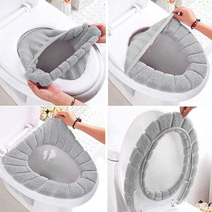 Bathroom Soft Thicker Warmer Stretchable Washable Cloth Toilet Seat Cover Pads 3PCS - color: 3color