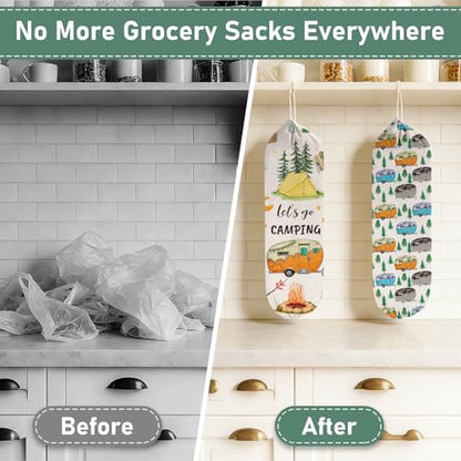 2Pcs Camping RV Essentials Plastic Bag Holder, Reusable Hanging Grocery Bags Holder for Camper RV Accessories, Portable Trash Bags Organizer for Camper Must Haves, Picnics, Beach, Hiking - style: Camper