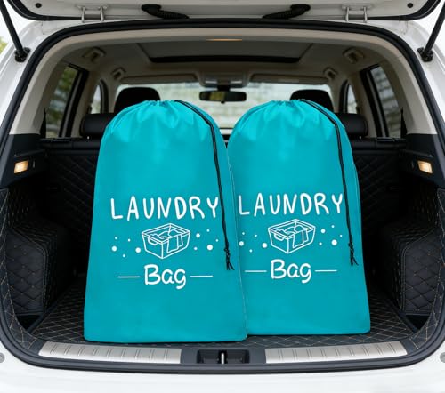 2 Pack XL Travel Laundry Bag, Dirty Clothes Organizer with Drawstring, Large Enough to Hold 4 Loads of Laundry， Easy Fit a Laundry Hamper or Basket，24" x 36" - color: Blue+Blue