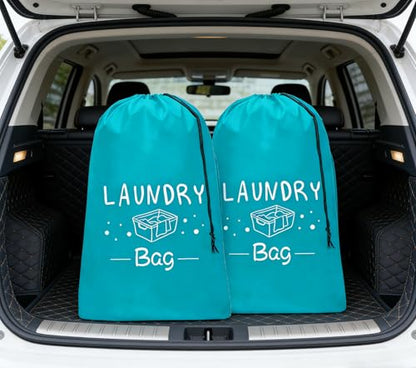 2 Pack XL Travel Laundry Bag, Dirty Clothes Organizer with Drawstring, Large Enough to Hold 4 Loads of Laundry， Easy Fit a Laundry Hamper or Basket，24" x 36" - color: Blue+Blue