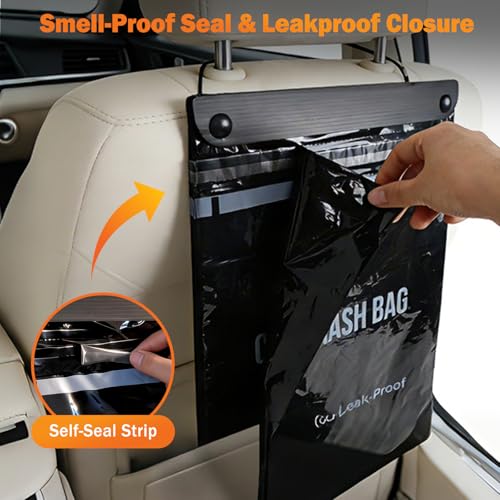 50 Count Recycled Disposable Car Trash Bags - 2.5 Gallon Heavy Duty Alternative to Bulky Car Trash Can & Car Garbage Can, Leakproof Smellproof Hanging & Stick-On Garbage Bag for Car, SUV, Truck - color: 50 Count(Black)