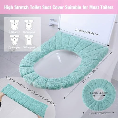 Bathroom Soft Thicker Warmer Stretchable Washable Cloth Toilet Seat Cover Pads 3PCS - color: 3color
