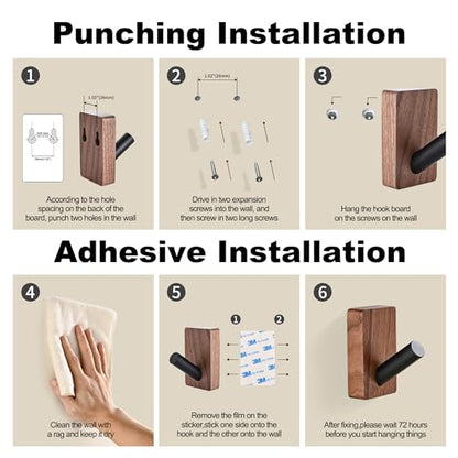 4 Pack Wooden Wall Hooks for Hanging, Adhesive Mounted & Wall Mount Boho Decorative Walnut Wood Coat Hooks for Towel Clothes Blanket Hat Backpack Robe Nursery Door Board Entryway Key Holder - size: 3.1 inches