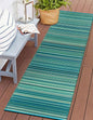 Rugshop Contemporary Stripe Reversible Crease-Free Waterproof Premium Recycled Plastic Outdoor Rugs for Patio,Backyard,RV,Deck,Picnic,Trailer,Beach,Camping Rug 2' 7" X 8' Blue - size: 2'7" x 8' (Rectangular)