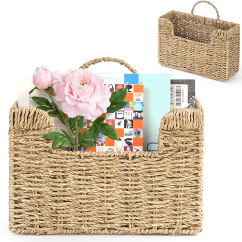 Handwoven Seagrass Wall Magazine Holder - Natural Hanging Organizer for Mail, Newspapers & Magazines, Books & Files - Decorative Boho Storage Basket for Entryway, Bathroom, Living Room, Office. - color: Model 2 - Seagrass