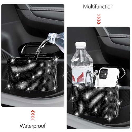 NBTEPEM Bling Car Trash Can with Lid - 2 Pack, Mini Auto Garbage Can with 60 Trash Bags, Automotive Garbage Container Bin, Bling Car Accessories Trash Can for Women (Black Diamond) - color: Black Diamond