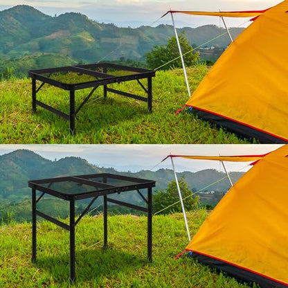 Grill Table Camping Table Portable Folding Table,Height Adjustable Collapsible with Mesh Desktop,Lightweight Metal Table for Camp, BBQ, Picnic, RV, Outdoor Cooking, Travel