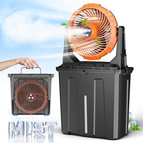 Ausic 10″ 9L Portable Misting Fan, [Max 55Hrs] Outdoor Mister Fan for Outside Patios Golf, 20000mAh Rechargeable Battery Operated Travel Water Cooling Fan, Camping Patio Accessories - 3 Spray Misters - color: Orange, size: 20000mAh