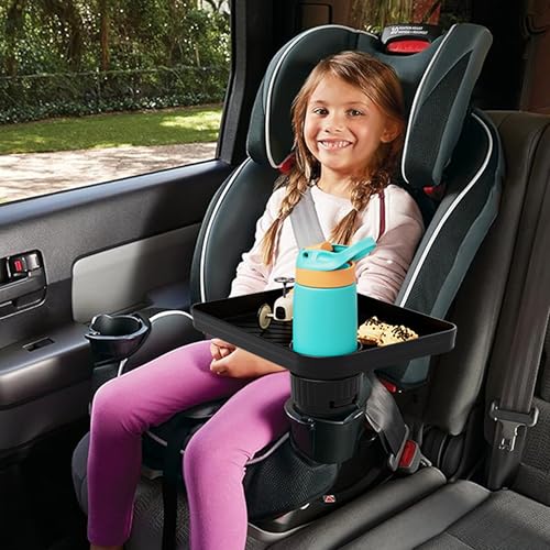 Upgraded Car Seat Tray for Kids Car Seat Tray with Expandable Base for Snacks, Toys, Books, Entertainment Kids Travel Essentials Fits 3.1''-3.5'' Cup Holders (1, Large Base) - size: Large Base
