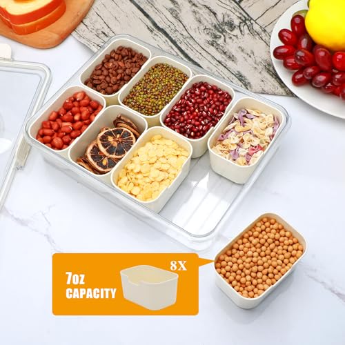 XING-RUIYANG Divided Serving Tray with Lid and Handle,Snackle Box Containers with 8 Compartment,Portable Snack Serving Platters Reusable Storae Organizer for Fruits,Nuts,Candy,Party,Picnic,Veggies