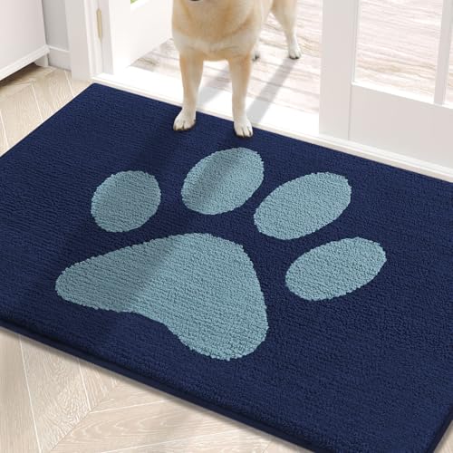 Buganda Dog Door Mat for Muddy Paws, Absorbent Dirt Trapper Washable Indoor Doormats, Non Slip Low-Profile Mud Mat for Dogs, Front Entrance Doormat for Inside Floor (30x20 Inches, Dark Blue) - color: Dark Blue, size: 30.0"l X 20.0"w X 0.6"th